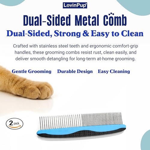 Pet Metal Comb for Dogs and Cats (2-Pack) – Detangling Comb - size: Comb