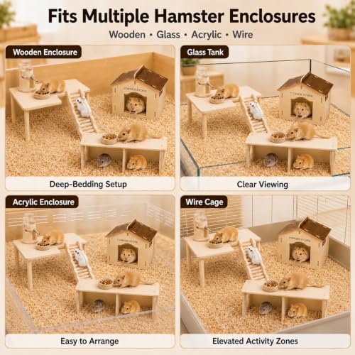4-Piece 6.3-Inch High Hamster Platform Set, Large House Hideout