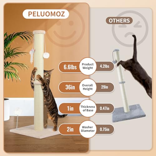 36 Inch Tall Cat Sisal Scratching Post for Indoor Cats, Beige - color: Beige
