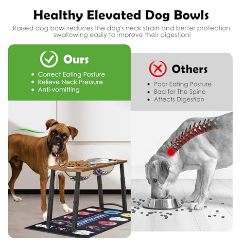 Elevated Dog Bowls for Large Extra Large Dogs with Mat, 4 Height Adjustable, 2 Stainless Steel Dog Bowls 3000ml,101oz - color: H:11.8-18.8", 101oz Bowls & Mat