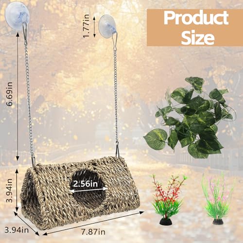 Hanging Reptile Hide Cave,Natural Seagrass Fiber Bearded Dragon Hammock Hideout,Reptile Shelter Sleeping Cave Swing Climbing Toys Terrarium Decor for Lizard Gecko Hermit Crabs(Triangle S) - size: Triangle S:7.87*3.94*3.94"