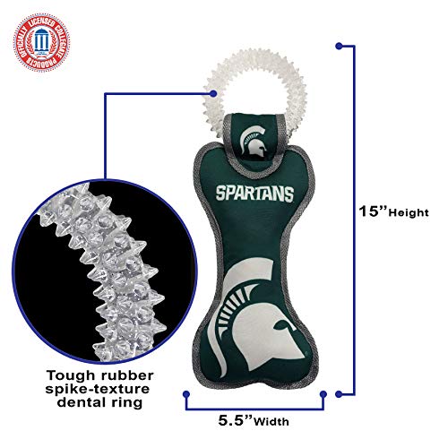 Pets First NCAA Michigan State Spartans Dental Dog TUG Toy with Squeaker. Tough PET Toy for Healthy Fun, Teething & Cleaning Pets Teeth & Gum - color: Michigan State Spartans