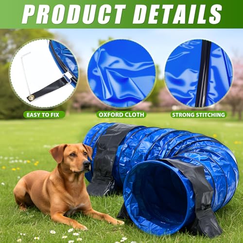 24 in 10 Foot Extra Large PVC Dog Agility Tunnel with Sandbags Blue - color: Blue, size: 24in X 10ft
