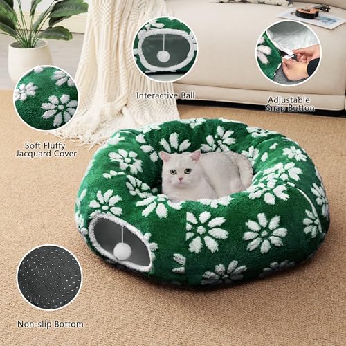 Cute Round Cat Tunnel for Indoor Cats, Green Flower - color: Green Flower, size: Round