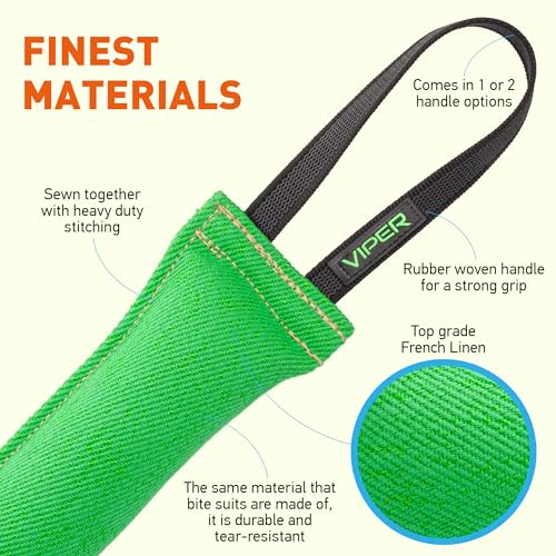 Viper Heavy Duty French Linen Dog Bite Tug Toy - K9 Trainer, Tough and Durable for Dogs Shutzhund IPO K-9 - Green - 12in L x 1.5 W - color: Green, size: 12in L x 1.5in W