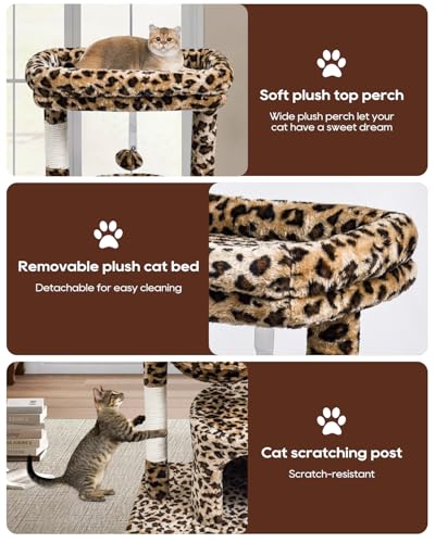 SYANDLVY Small Leopard Print Cat Tree for Indoor Cats, Modern Cat House - color: Leopard Print