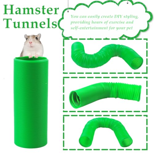 PINVNBY 2 Pcs Plastic Hamster Tunnel Toys,Guinea Pigs Folding Tube Collapsible Ferret Tubes Small Animal Exercising Training Tunnels for Gerbils Rats Mice Ferrets(Green) - color: 【Green】