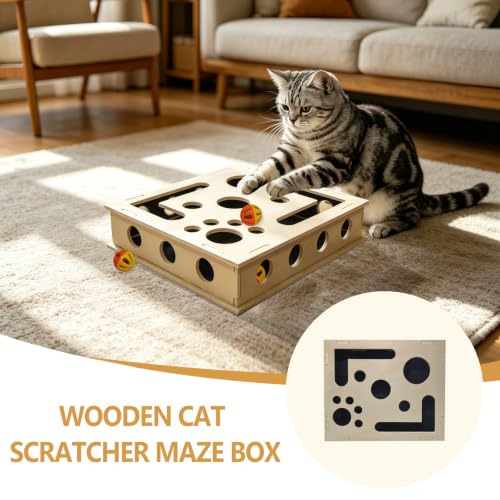 Cat Scratch Puzzle Enrichment Box，Cat Scratching Toy with Bell-Bearing Balls，Built-in Sandpaper，Alternative to Stress-Free Nail Trimming，Cat Indoor Interactive Toy