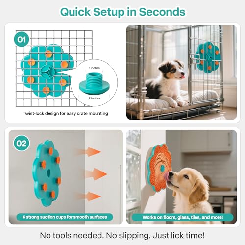 2 in 1 Lick Mat for Crate Training, Dog Slow Feeder Anxiety Relief Pad with Suction Cups, Dishwasher Safe, BPA-Free Silicone for Small & Medium Dogs, 2 Pack - size: 2