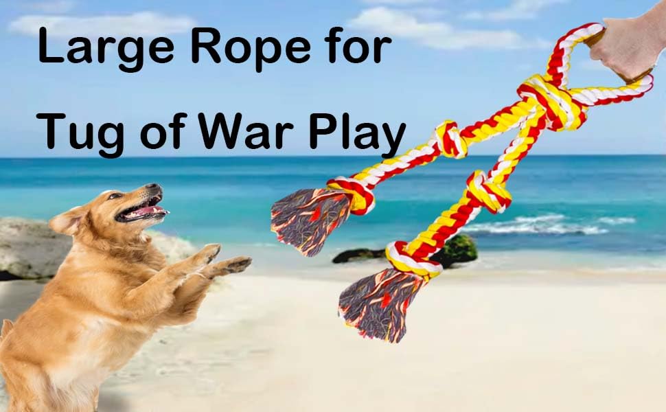 Extra Large Dog Rope Toys for Aggressive Chewers - Tug of War, Interactive, Heavy Duty, Outdoor, Medium to Large Breed Dog Chew Rope with Handle - color: yellow