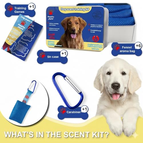 Dog Scent Training Kit for Dogs - 6 Scent Work Tins, Hides & Nosework Bags