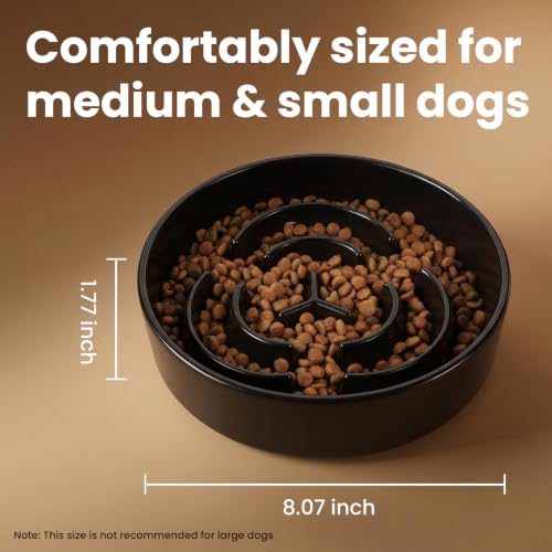 Ceramic Slow Feeder Dog Bowls 1.6 Cups for Medium & Small Fast Eaters,Black - color: Black, size: M - 1.6 Cups