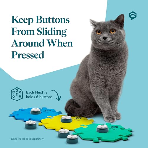 FluentPet Speak Up! Get Started Kit with Clearer Upward-Facing Sound | 6 Recordable Buttons w/Pre-Installed Batteries & 3 HexTile Button Mats | Training Dog & Cat Communication Buttons - color: 6 Buttons + 3 HexTiles (Bold)