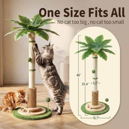 Tall Cat Scratching Post 46" Cat Scratcher Tree with Heavy Base and Ball