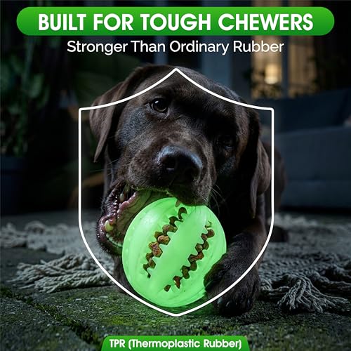 Glow in the Dark Treat Dispensing Dog Ball, Interactive Slow Feeder
