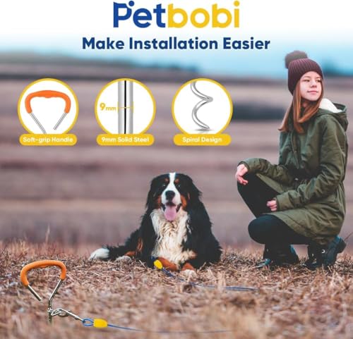 Petbobi Dog Tie Out Cable and Stake, 40ft Heavy Duty Dog Leads for Yard - color: Blue, size: 40 ft (120 lbs)