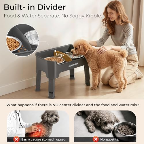 URPOWER Mess Proof Elevated Dog Bowls, Splash Guard Raised Bowl Stand - color: Grey, size: Small
