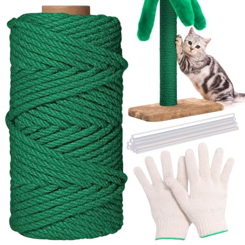 Natural Sisal Cat Rope for Posts, 1/4in ×164ft, Green - color: Green, size: 1/4in ×164ft