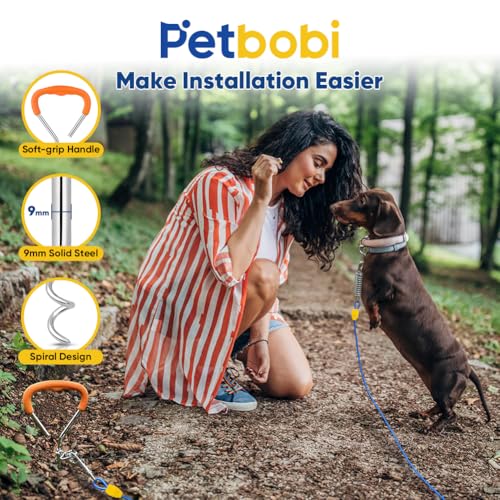Petbobi Dog Tie Out Cable and Stake, 10ft Heavy Duty Dog Leads for Yard - color: Blue, size: 10 ft (120 lbs)