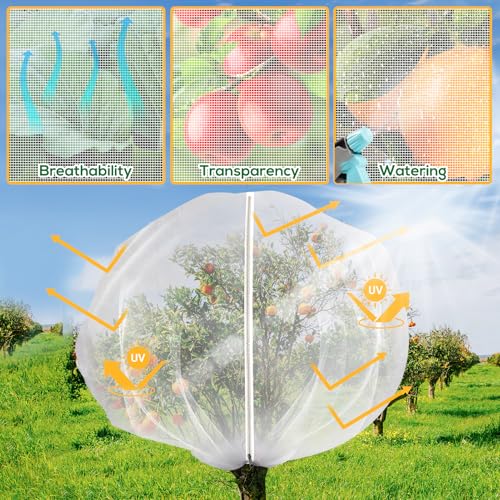 1 Pack 9.8 x 9.8 ft Fruit Tree Netting Covers with Zipper and Drawstring - size: 9.8 x 9.8FT/1Pack