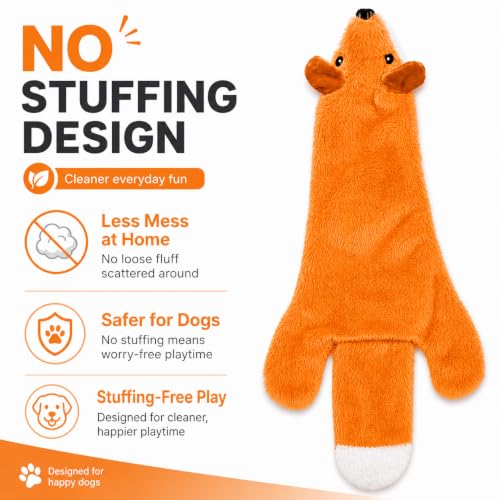 Interactive Crinkle Fox Dog Toy – No Stuffing Plush Squeaky Pet Toy (22"x8.5"), Tear-Resistant Reinforced Stitching, Odor-Free Chew Toy, Keeps Them Busy for Small, Medium & Large Dogs - color: Crinkle Fox (Brown)