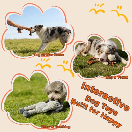 Monkey Rope Dog Toy, Plush Elephant Squeaky Dog Toy, 2 Pack - color: Brown & Grey