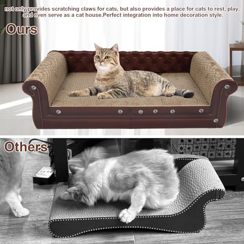 COOZMENT Scratching Sofa, Couch Shaped Thick Scratching Cardboard, Lounge Bed for Indoor Rest&Play, Sofa Scratcher Pad (Brown, 27.6" L X 12.2" W X 7.4" H) - color: Brown-Medium
