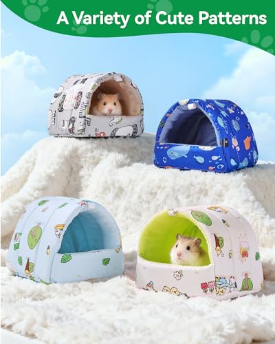 2 Pack Hamster Hideout Bed, Washable Small Animal House Bed Hamster House - color: Pink+Blue, size: 6*6in