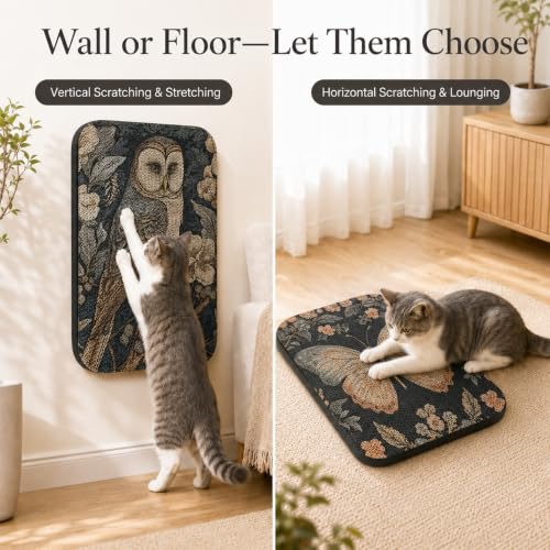 2 Pack Cat Wall Scratcher, Art Cat Scratching Board for Cats - color: Owl & Butterfly