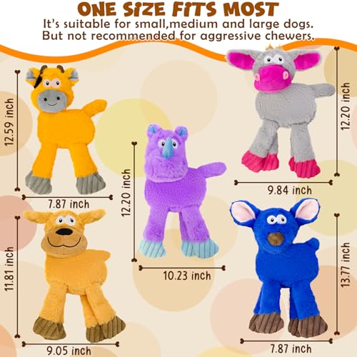 5 Pack No Stuffing Dog Toys, Squeaky Crinkle Plush Animal Toys - color: 5-color