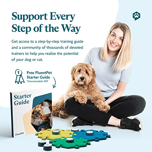 FluentPet Speak Up! Get Started Kit with Clearer Upward-Facing Sound | 6 Recordable Buttons w/Pre-Installed Batteries & 3 HexTile Button Mats | Training Dog & Cat Communication Buttons - color: 6 Buttons + 3 HexTiles (Bold)
