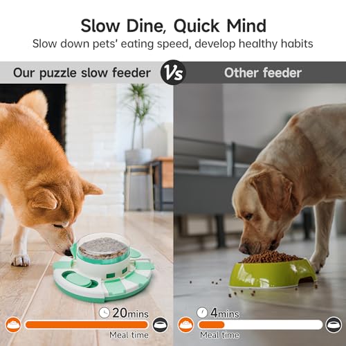 Potaroma Dog Puzzle Toy 2 Levels, Slow Feeder, Pup Food Treat Feeding Dispenser for IQ Training and Entertainment for All Breeds (Green White) - color: Green White