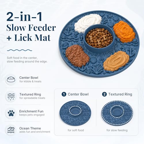 WorWoder 2-in-1 Lick Mat for Dogs, Built-in Slow Feeder Bowl