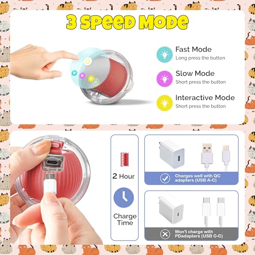 Brylex Interactive Cat Toys, Motion-Activated Rolling Ball with Play Mat, Automatic Hide-and-Seek Game, Fast & Slow Modes, USB Rechargeable Cat Enrichment Toy, 28" Play Mat - color: Peach