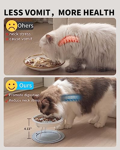Ceramic Elevated Slow Feeder Cat Bowl, Anti Vomit, Removable Dish, White - color: White