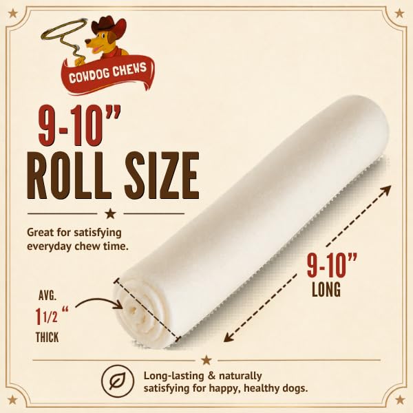 Cowdog Chews Retriever roll 9-10 inch All Natural Rawhide Product (40 Pack) - size: 40 Count (Pack of 1)