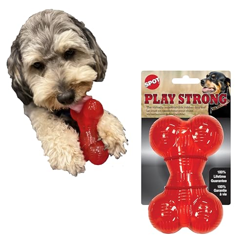 SPOT Play Strong Bone- Durable TPR Long Lasting Dog Chew for Aggressive Chewers, Hole for Treats, Virtually Indestructible Toy for Small and Medium Dogs & Puppies - 4.5 inch - size: Small
