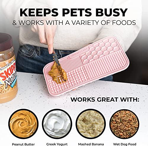 Pup Culture Dog Lick Mat for Dogs (2 Pack), Feeding Pad for Anxious Pets Plus 4 Different Puzzles for Mental Stimulation for Dogs - Supports Mental, Dental, and Digestive Health - Heavy Duty - color: Pink, size: 2 Pack