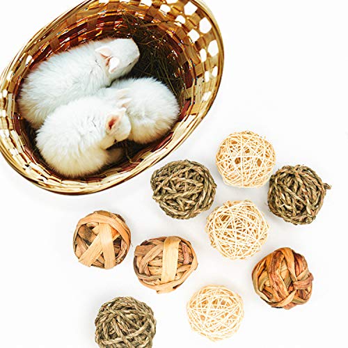 9 Pcs Small Animals Play Balls Rolling Activity Chew Toys Gnawing Treats for Rabbits Guinea Pigs Chinchilla Bunny Natural Balls, Pet Cage Entertainment Accessories (9 Pcs) - color: 9 Pcs