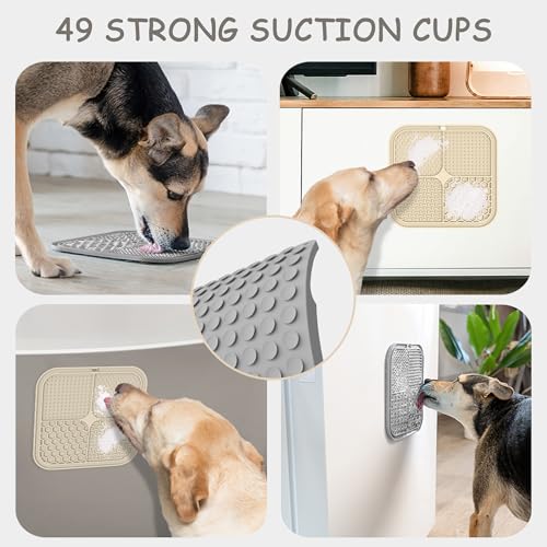 ChefAide 2 Pack Lick Mat for Dogs, Cats & Puppies with Suction Cups - color: Gray & Beige