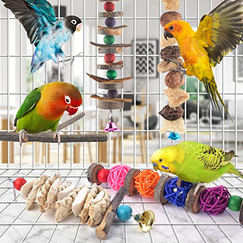 Bissap Bird Chew Toys, 5 Packs Parakeet Natural Wood Toys Parrot Hanging Cage Toy Bird Perch Stand for Small Bird Conure Cockatiel Parrotlet Lovebird Budgie - size: 5 pieces