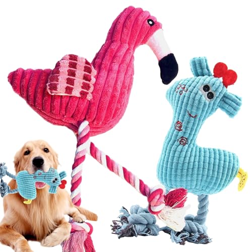 MRSOHRET 2 Pack Plush Dog Toys with Rope, Squeaky Dog Toys, Tug of War Dog Interactive Toy, Durable Dog Chew Toys for Large Dogs & Puppies