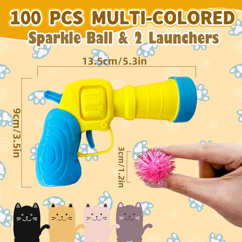 2 Cat Toy Launchers & 100 Glitter Cat Pom Pom Balls - color: Glitter