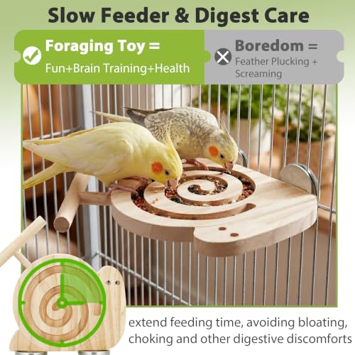 Bird Foraging Toys with Perch, for Novice/Older/Slow-Learning Birds - size: no mirror