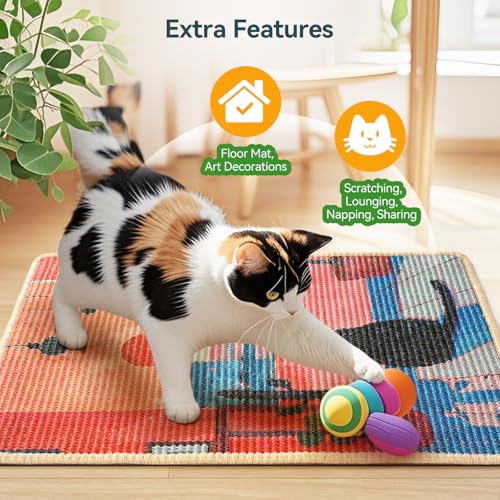 Sisal Cat Scratcher Mat Cat Scratching Pad with Adhesive Tape 23.6x15.7'' - color: PinkRomance