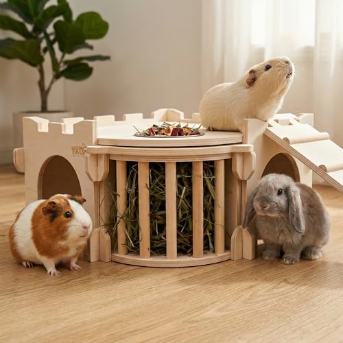 Natural Wood Chinchilla House with Ladder and Hay Feeder - size: Extra Large Assembly Style