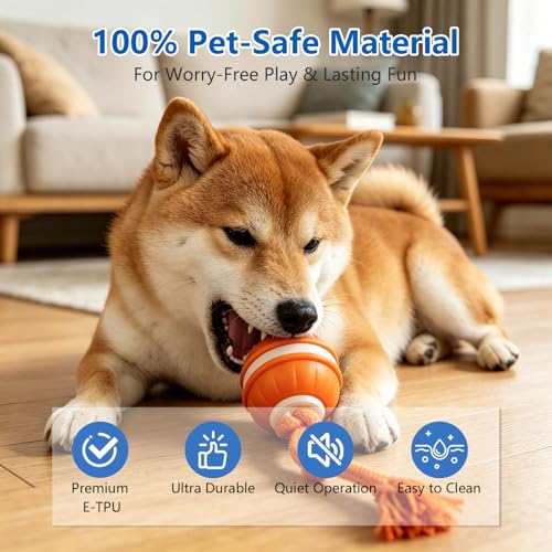 Interactive Dog Ball, 360° Self-Moving, USB-C, LED and Squeaker - color: orange