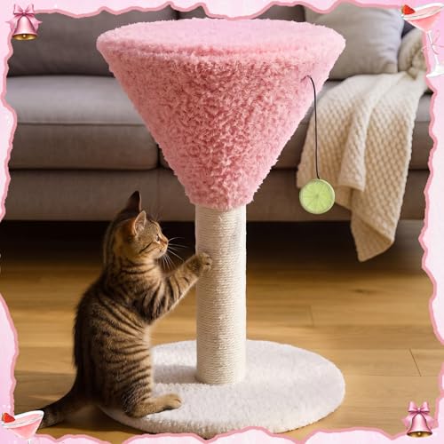 Sosation Pink Martini Cat Scratching Post 19.7" H with Dangling Ball - color: Pink