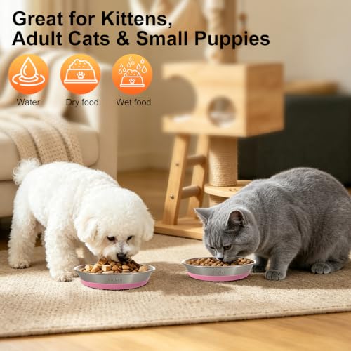 6 Pack Pink 304 Stainless Steel Shallow Whisker Fatigue Cat Bowls - color: Pink, size: 6Pcs