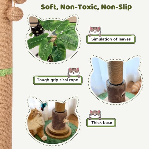 【Material Upgrade】 Famifit 50.8" Plant Cat Scratching Post, Tall Cat Tree - color: Green